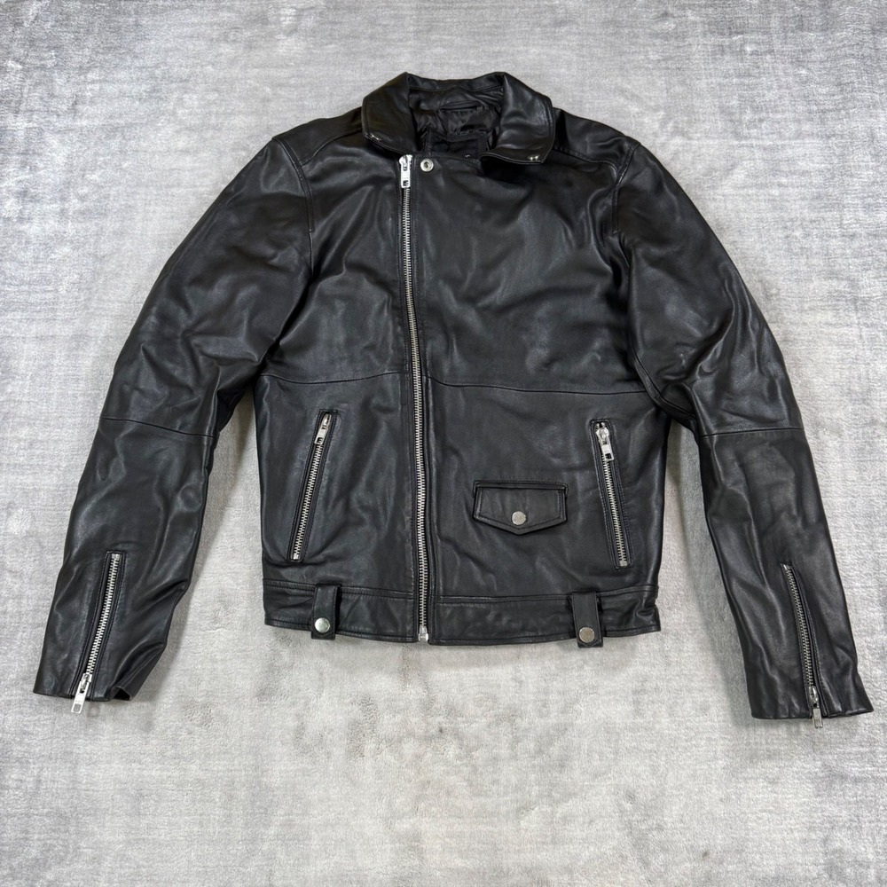 Barneys Originals Jacket Mens Large Black Sheep Leather Moto Asymmetric Biker